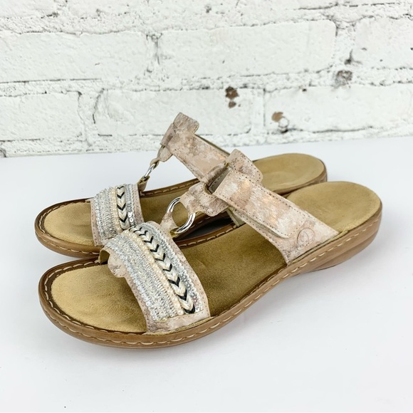 Rieker Regina Slip On Beaded Rose Boho Slide Sandals Comfort 40 - Picture 2 of 11